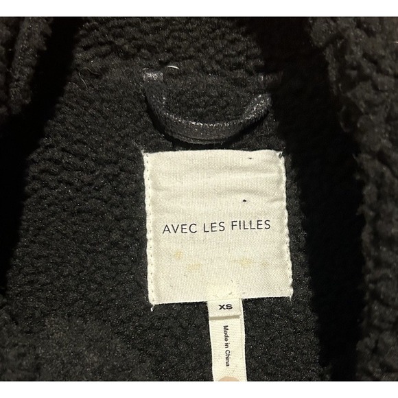 AVEC LES FILLES Shearling Moto Jacket Faux Vegan Leather Oversized Black Sz XS‎ - Picture 3 of 8